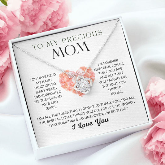 To My Precious Mom, Mothers Day Gift, Gold Finish Love Knot Pendant Necklace, Birthday and Christmas Gift For Mother - Zensassy