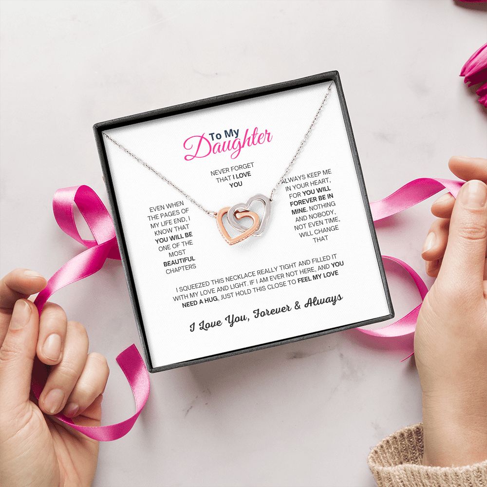 To My Daughter Interlocking Hearts Pendant Necklace With Cubic Zirconia Crystals Christmas and Birthday Gift For Daughter - Zensassy