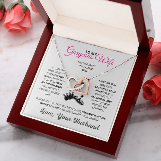 To My Wife Message Card Jewerly Gift, Gold Plated Interlocking Hearts Pendant Necklace For Wife, Gift For Her - Zensassy