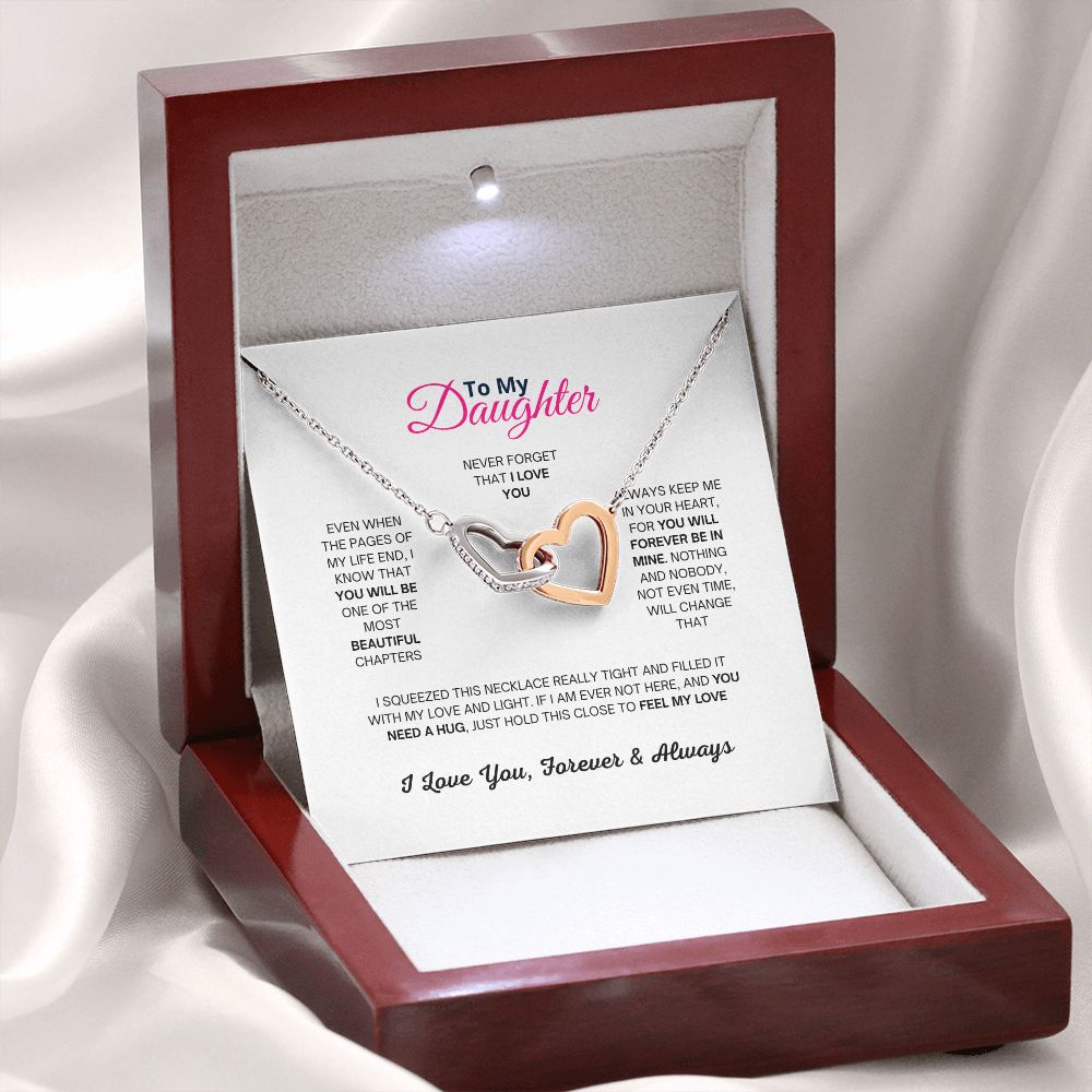 To My Daughter Interlocking Hearts Pendant Necklace With Cubic Zirconia Crystals Christmas and Birthday Gift For Daughter - Zensassy