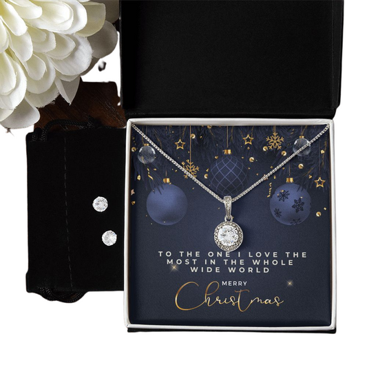 Wife Christmas Jewerly Set, 14K White Gold Finish, Necklace And Earring Set, Christmas Gift for Wife, Girlfriend and Partner - Zensassy