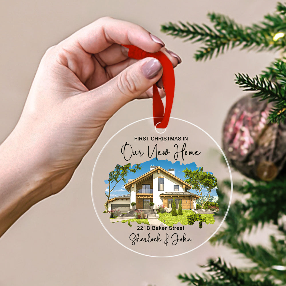 Personalised New Home Photo Hanging Ornament - Custom Watercolor Housewarming Christmas Gift