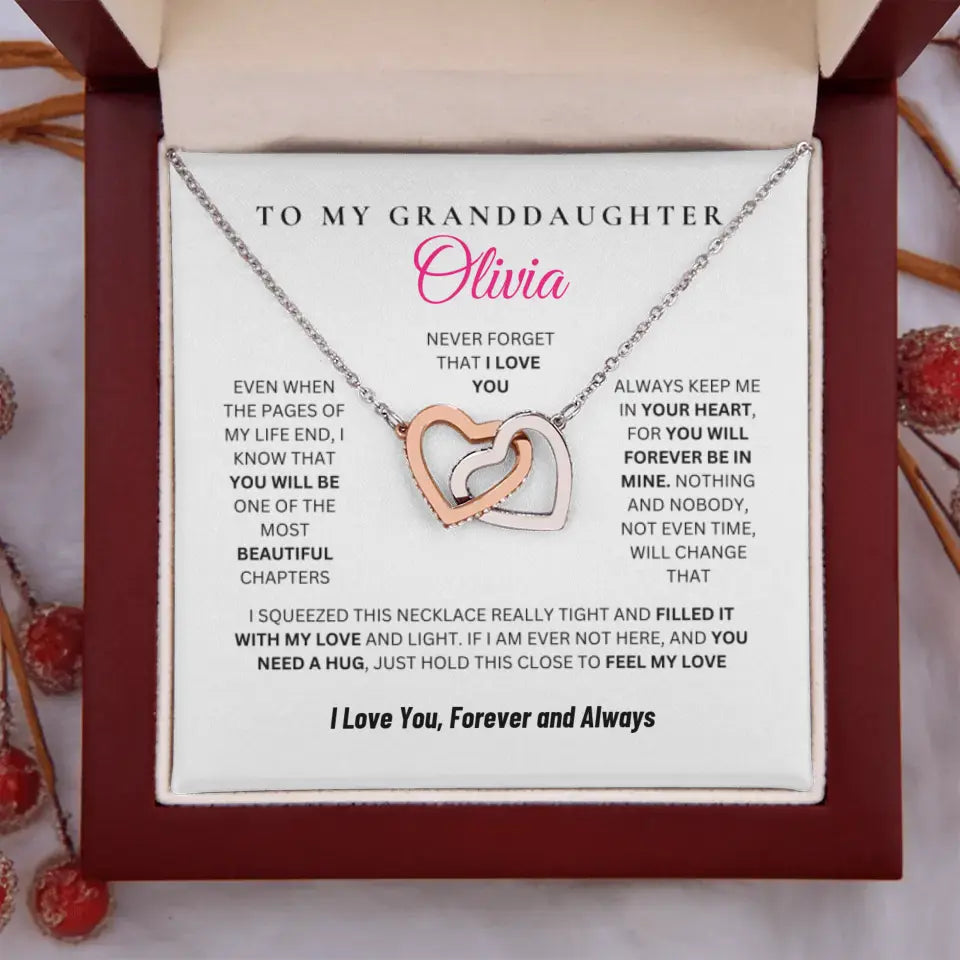 Personalized Christmas and Birthday Gift For Daughter and Granddaughter, CZ Crystals Rose and Yellow Gold Finish Hearts Necklace