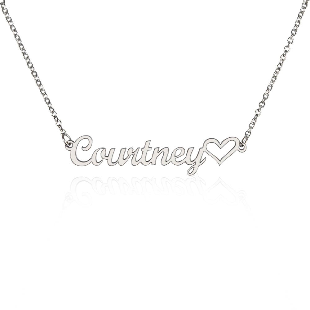 Custom Name Necklace with Heart, Stainless steel or Yellow Gold Finish