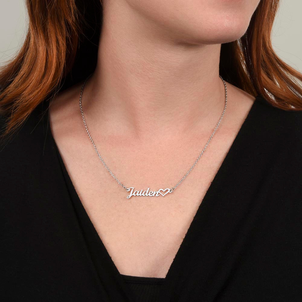 Custom Name Necklace with Heart, Stainless steel or Yellow Gold Finish