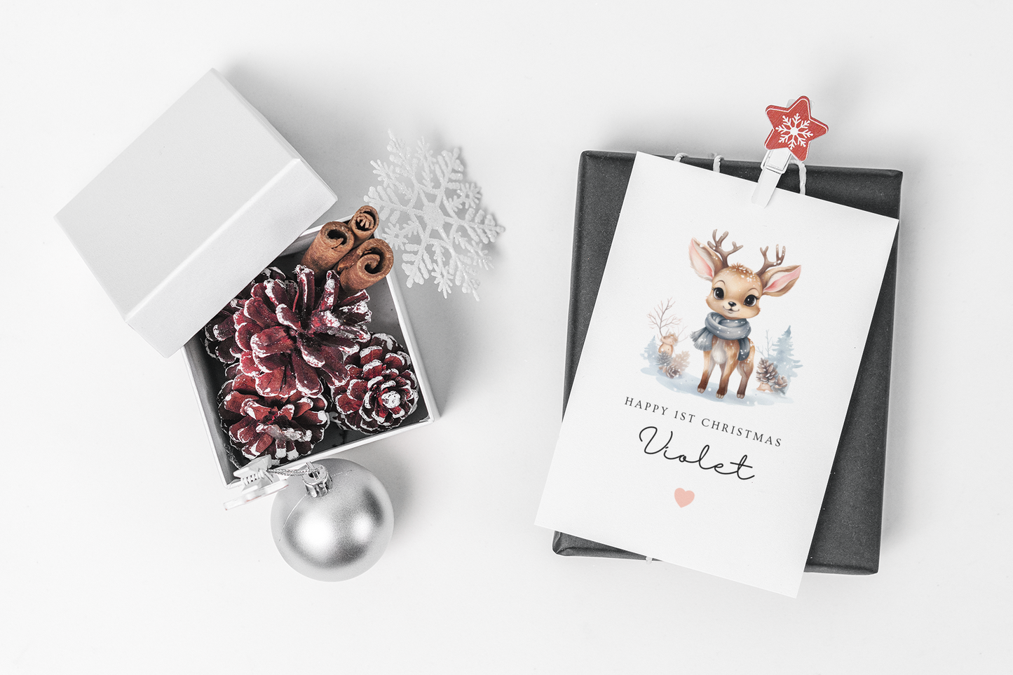 Baby Girl First Christmas Card, Personalised First Christmas Card