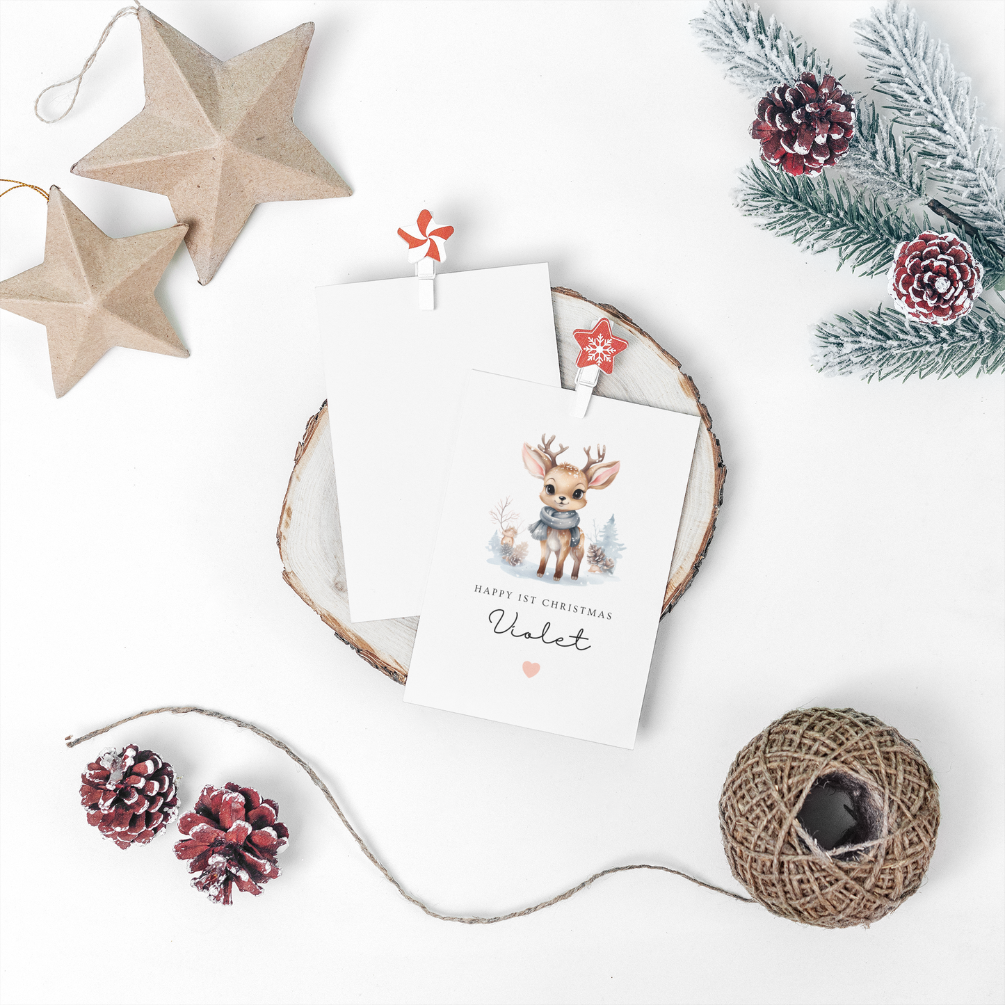 Baby Girl First Christmas Card, Personalised First Christmas Card