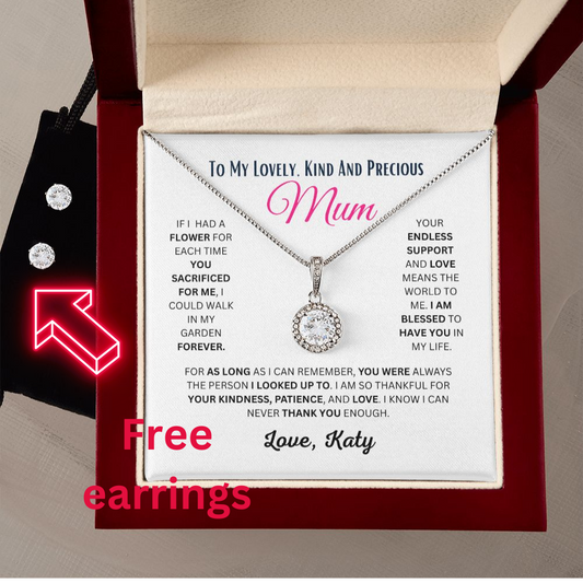 To My Lovely Mum/Mom Fully Personalised White Gold Plated Pendant Necklace, Birthday, Christmas and Mothers Day Gift For Mother