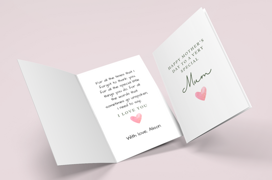 Greeting Card For Mum, Personalised Mothers Day Card