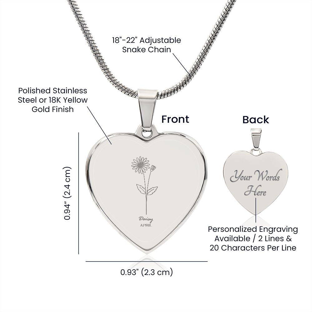 Birthflower Necklace, Birthday Flower Necklace, Floral Necklace, Engraved Birthflower Necklace Gift