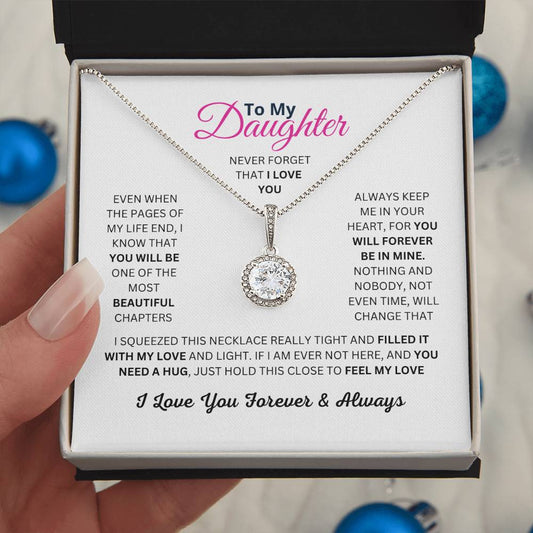 To My Daughter,  White Gold Plated Necklace with Cubic Zirconia, Sentimental Birthday or Christmas Gift