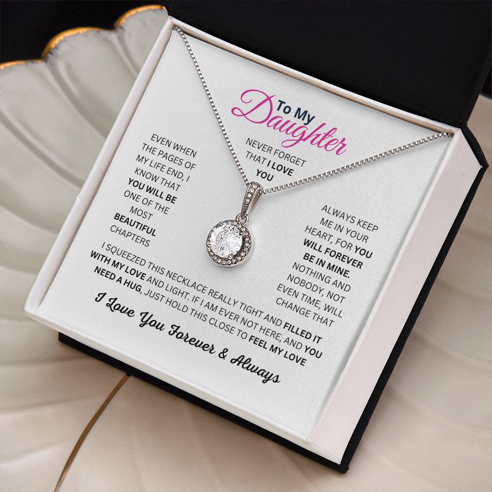 To My Daughter,  White Gold Plated Necklace with Cubic Zirconia, Sentimental Birthday or Christmas Gift