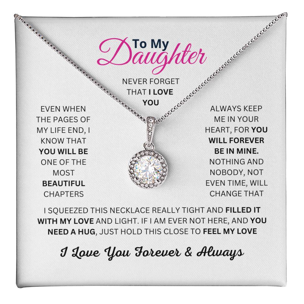 To My Daughter,  White Gold Plated Necklace with Cubic Zirconia, Sentimental Birthday or Christmas Gift