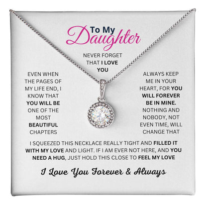 To My Daughter,  White Gold Plated Necklace with Cubic Zirconia, Sentimental Birthday or Christmas Gift