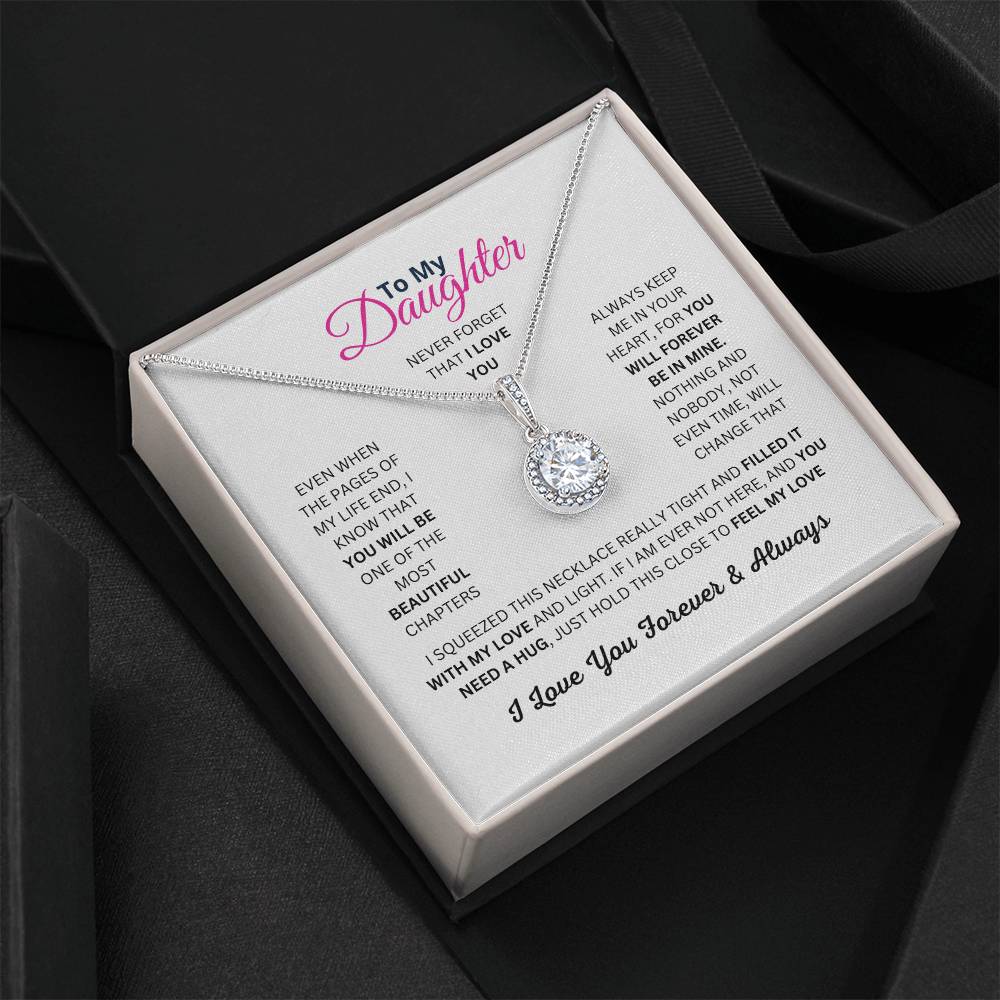 To My Daughter,  White Gold Plated Necklace with Cubic Zirconia, Sentimental Birthday or Christmas Gift