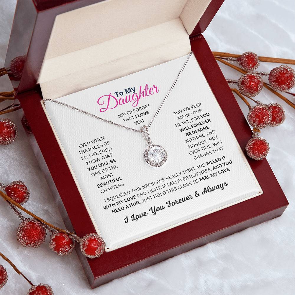 To My Daughter,  White Gold Plated Necklace with Cubic Zirconia, Sentimental Birthday or Christmas Gift