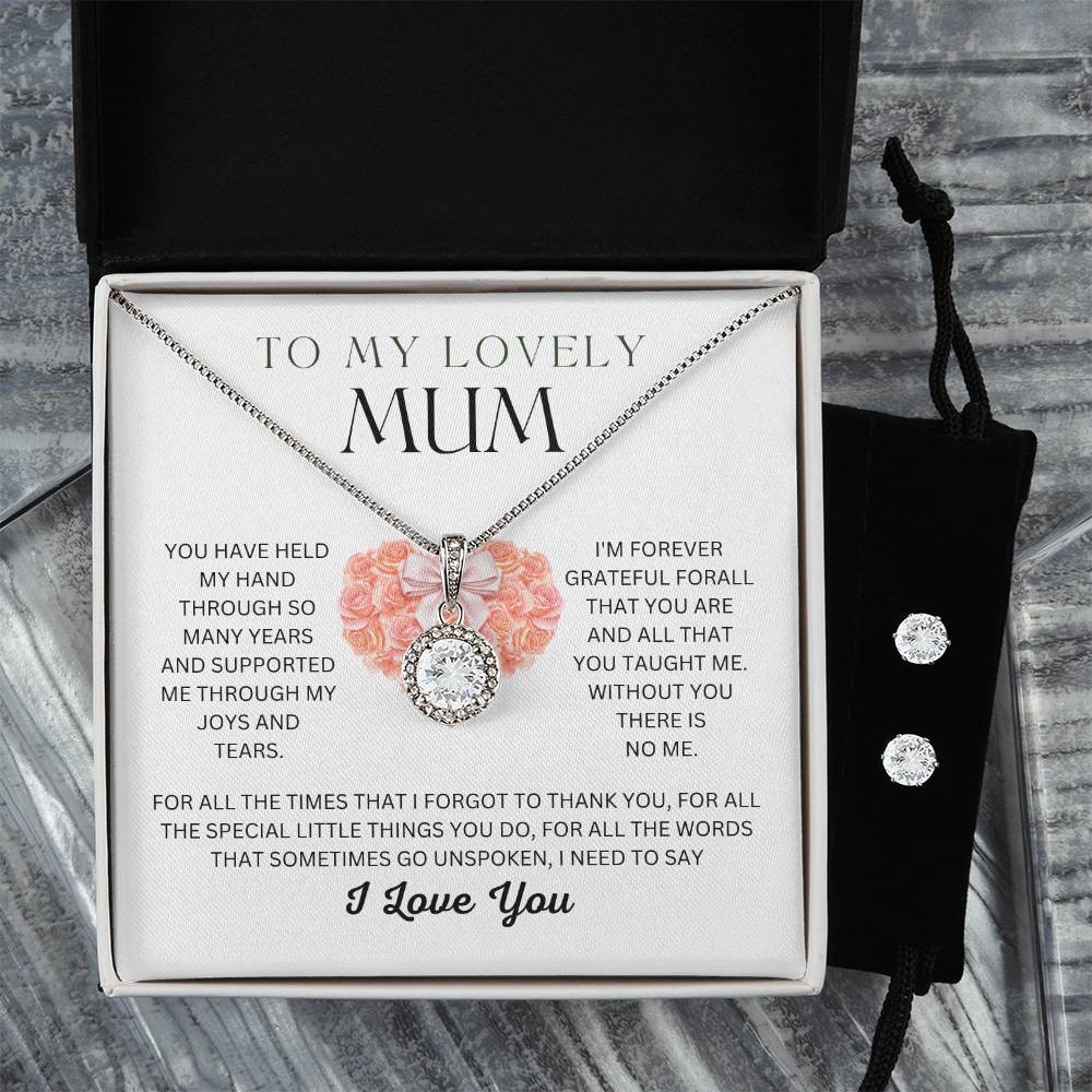 Mother's Day Gift, White Gold Finish Jewellery Set, Gift For Mum