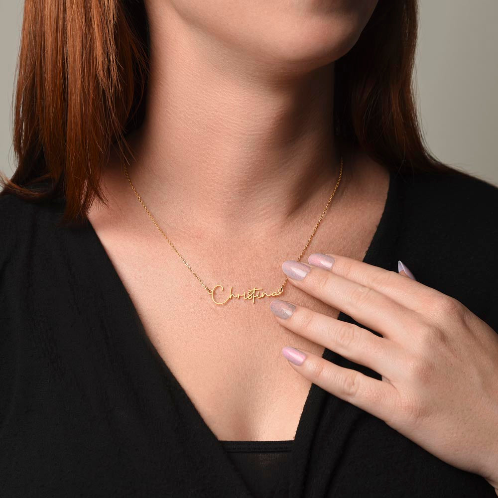 Signature Name Necklace, Stainless steel or Yellow Gold Finish, Women's Necklace