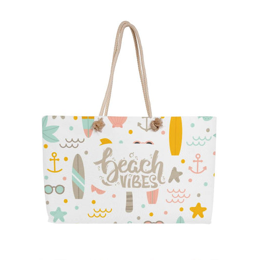 Summer Tote Bag with Cream Rope Handle, Beach Vibes