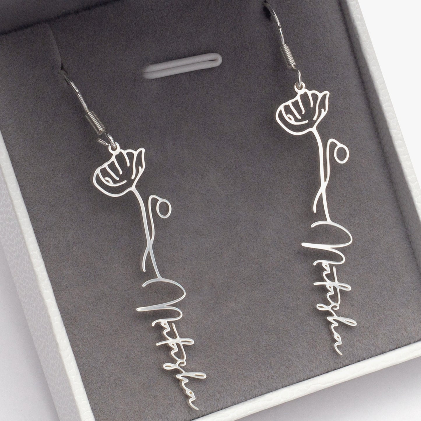 Sterling Silver Dangle Earrings, Floral Hoop Earrings, Birthflower Earrings,