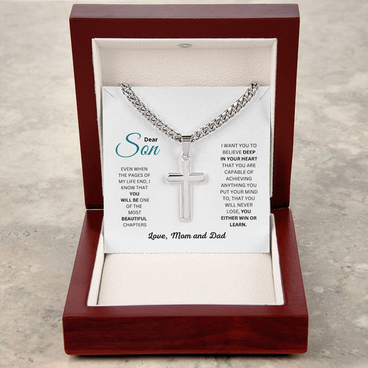 Religious Gift, Engraving Cross on Cuban Chain, Necklace Gift For Son