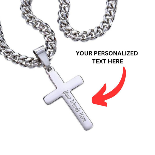Engraving Cross Necklace, Husband Gift,  Stainless Steel Necklace, Men's Necklace, Gift For Men