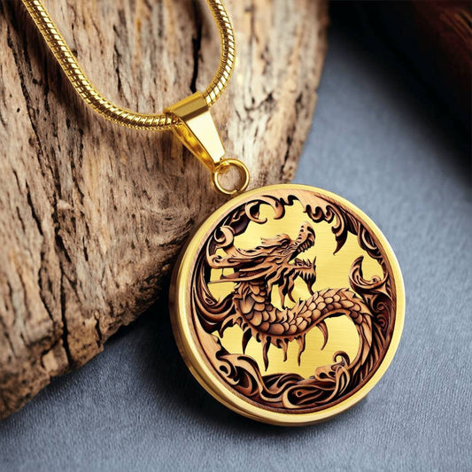 Year of Wood Dragon Lunar New Year, Dragon Necklace, Chinese Zodiac Gift, Dragon Pendant, Wood Dragon Graphic Design