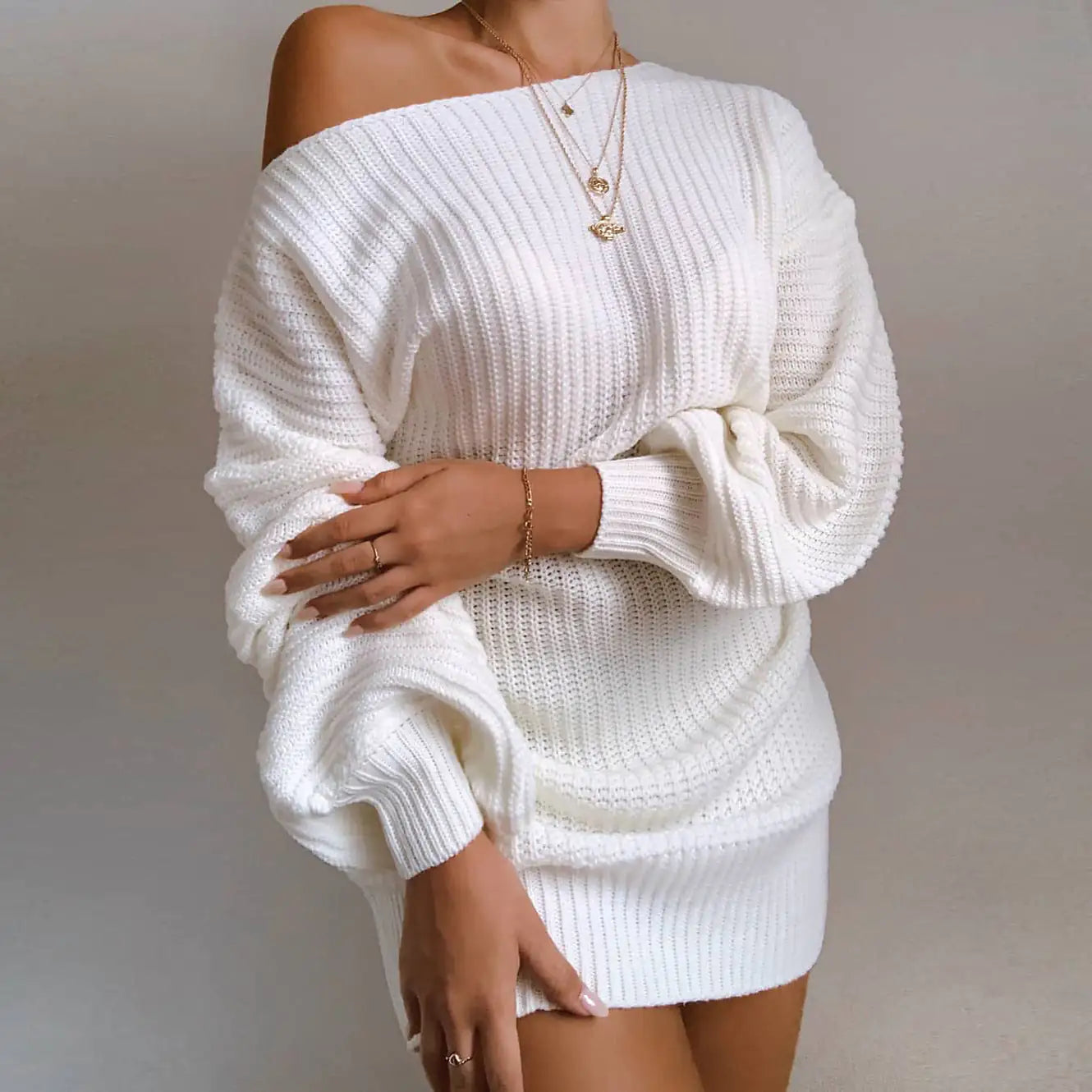 Off-Shoulder Women's Knitted Sweater Dress