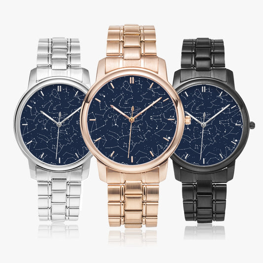 Anniversary Gift For Him, Personalized Star Map Folding Clasp Type Stainless Steel Quartz Watch Blue