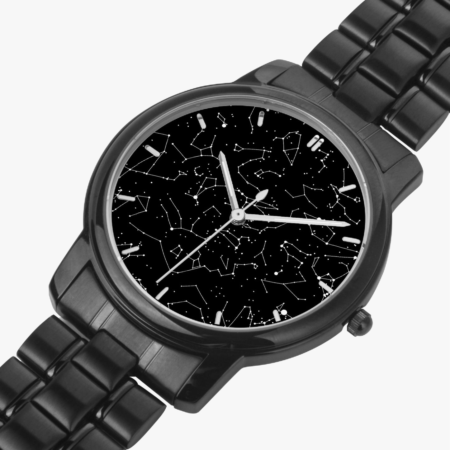 Anniversary Gift For Him, Personalized Star Map Folding Clasp Type Stainless Steel Quartz Watch Black
