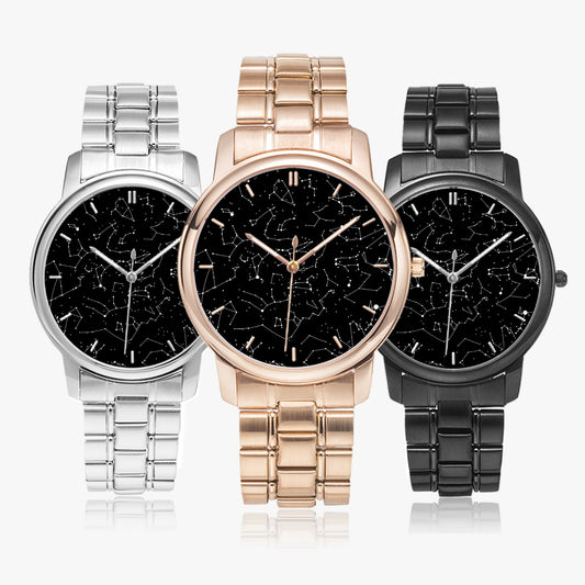 Anniversary Gift For Him, Personalized Star Map Folding Clasp Type Stainless Steel Quartz Watch Black