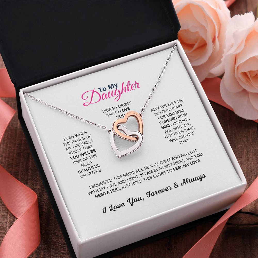 To My Daughter Interlocking Hearts Pendant Necklace With Cubic Zirconia Crystals Christmas and Birthday Gift For Daughter - Zensassy