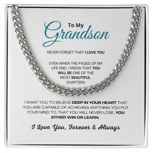 To My Grandson Cuban Chain Necklace, Christmas and Birthday Gift For Grandson - Zensassy