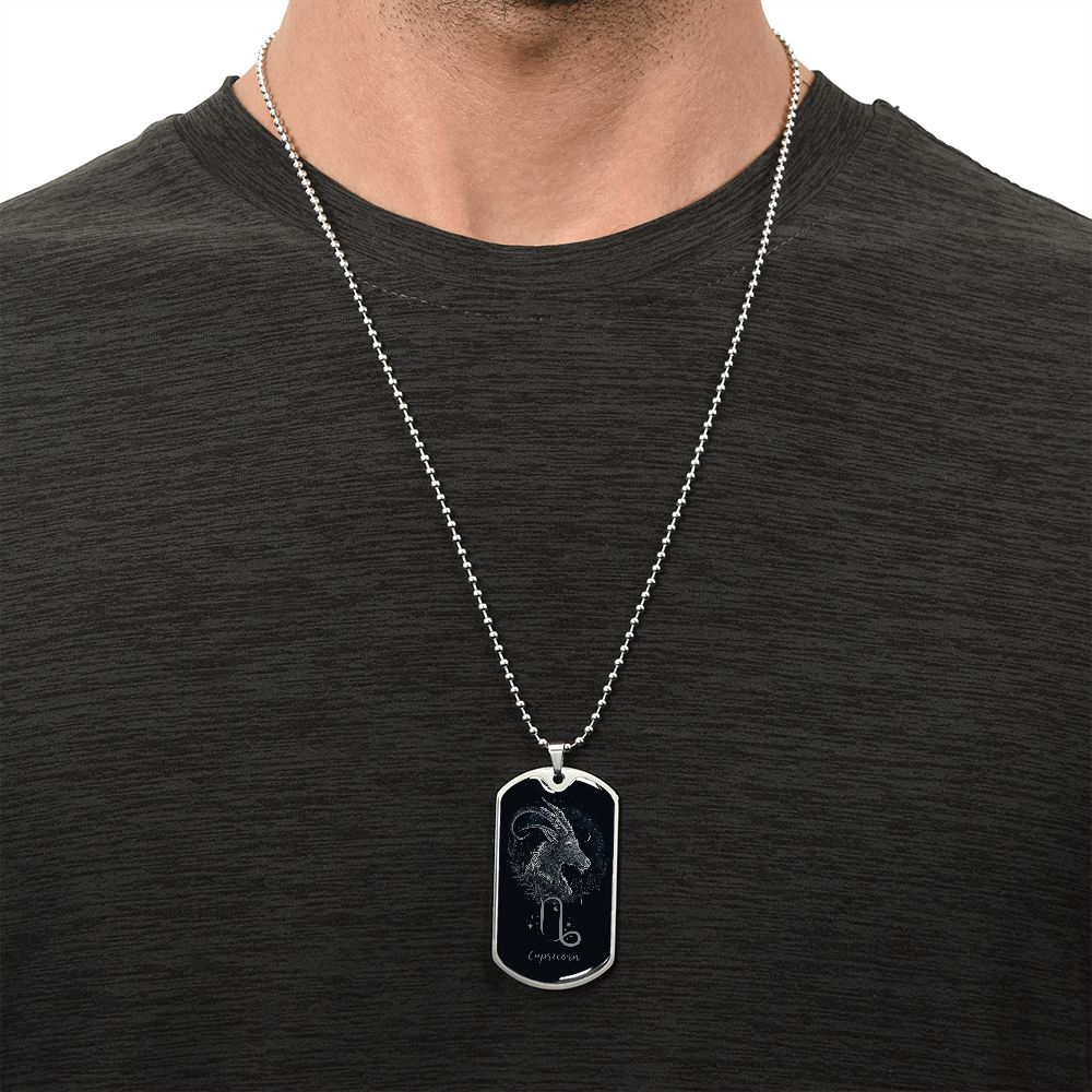 Capricorn Zodiac Sign Birthday Jewelry Gift For Him, Dog Tag With Millitary Chain, Gift For Him - Zensassy