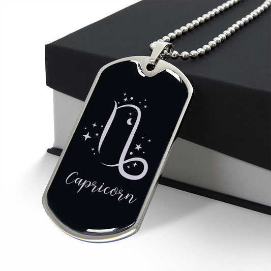 Capricorn Zodiac Sign Designed Dog Tag, Military Chain, Birthday Gift For Him - Zensassy