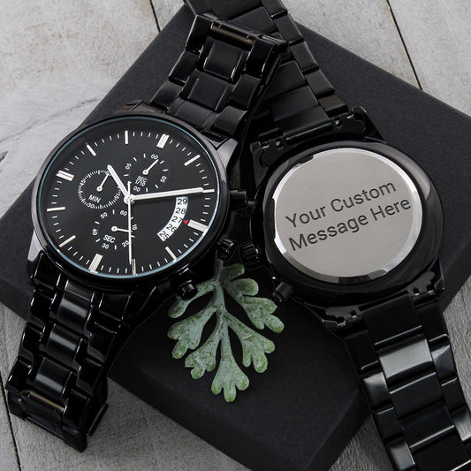 Customizable Engraved Black Chronograph Watch - Zensassy