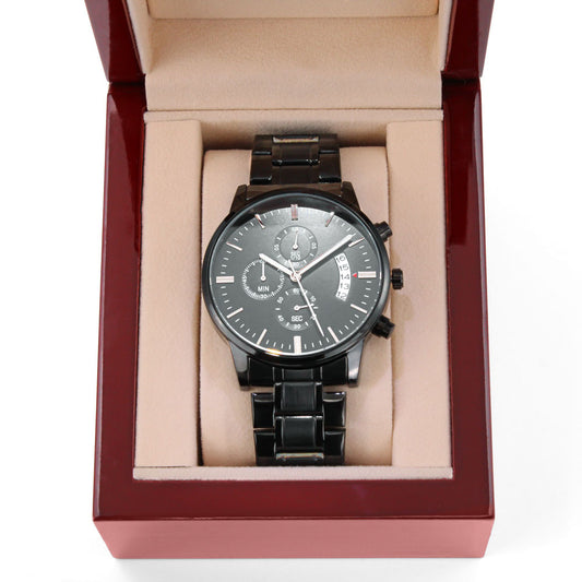 Customizable Engraved Black Chronograph Watch - Zensassy