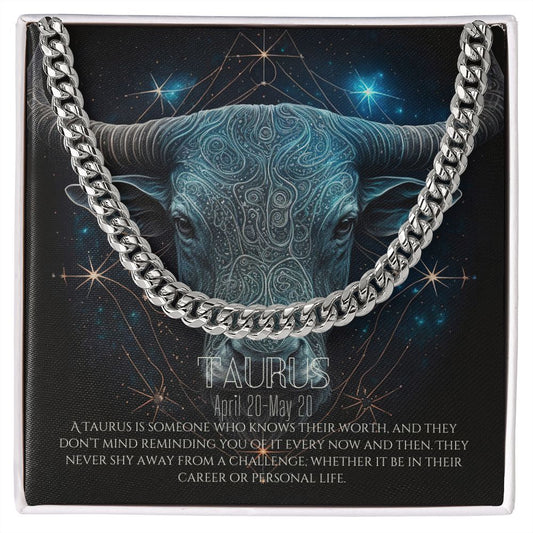 Taurus Sign Birthday Gift For Him, Cuban Link Chain Necklace - Zensassy