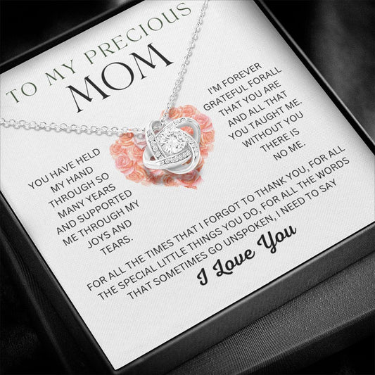 To My Precious Mom, Mothers Day Gift, Gold Finish Love Knot Pendant Necklace, Birthday and Christmas Gift For Mother - Zensassy