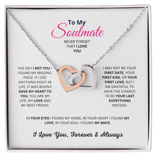 To My Soulmate, Interlocking Hearts Women`s Pendant Necklace,Christmas and Birthday Gift For Wife,Girlfriend And Partner - Zensassy