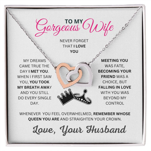 To My Wife Message Card Jewerly Gift, Gold Plated Interlocking Hearts Pendant Necklace For Wife, Gift For Her - Zensassy