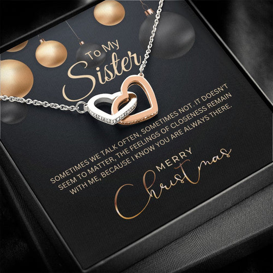 Interlocking Hearts 14K Gold Finish Necklace, Christmas Gift For Sister, Women Necklace - Zensassy