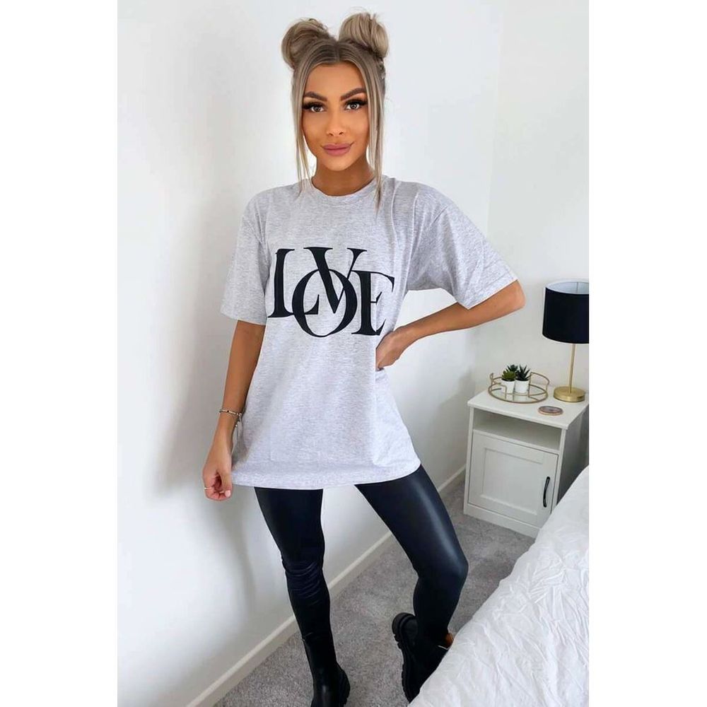 Love Print Slogan Oversized T-shirt